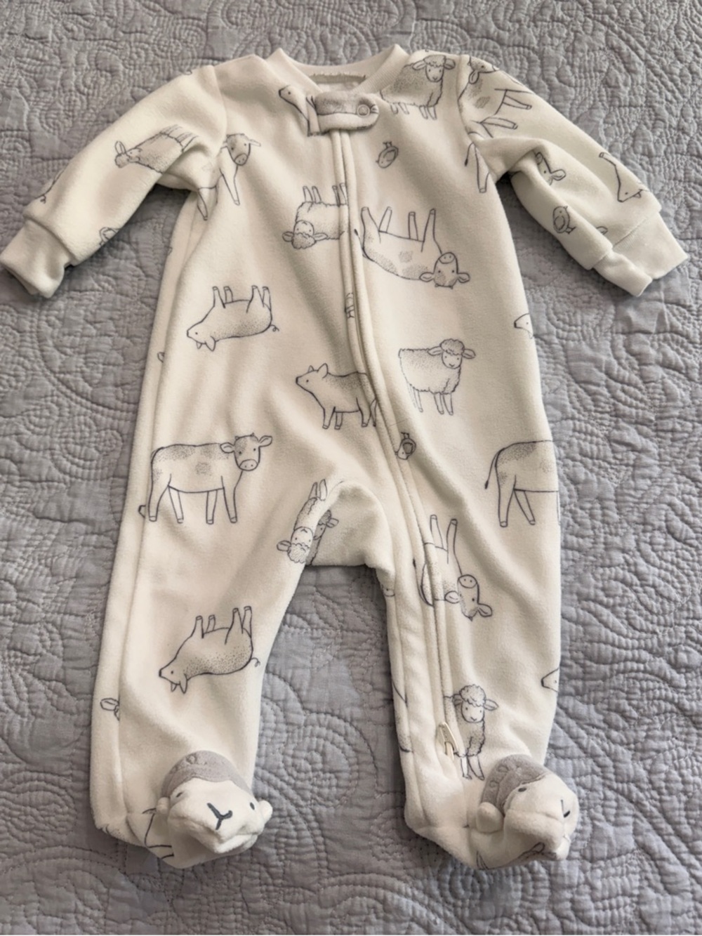 Carter's White Fleece Sleeper with Farm Animal Print